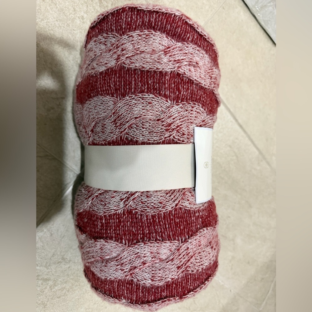Studio McGee Red and White Cable Knit Throw